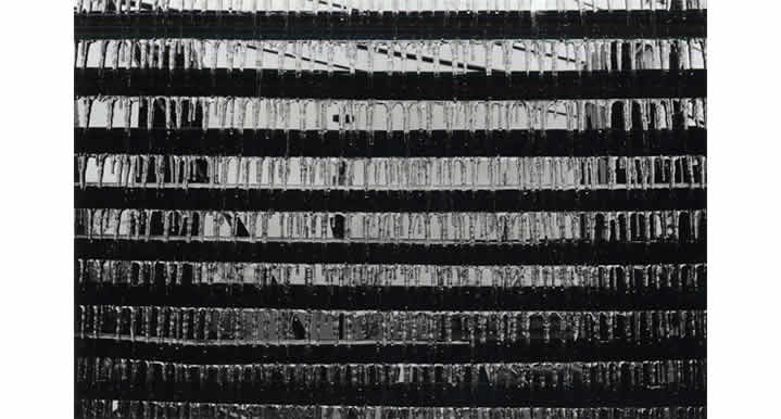 B&W image of slats during ice storm