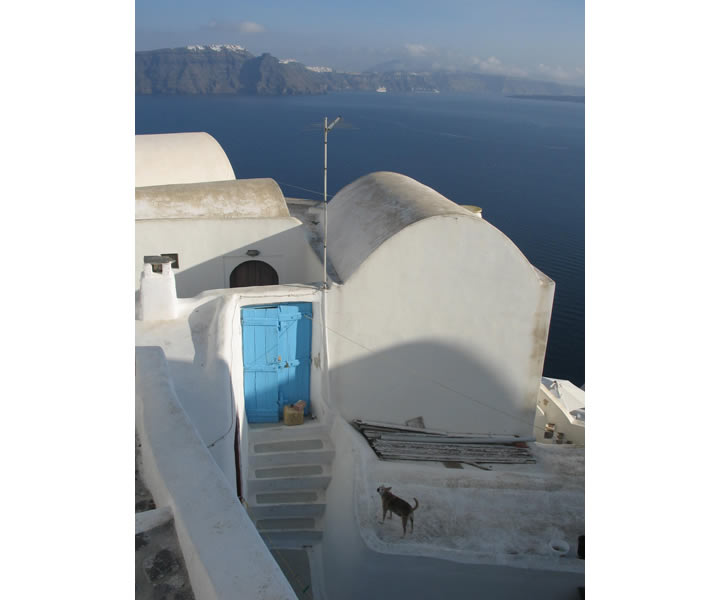 Color photo of buildings in Santorini