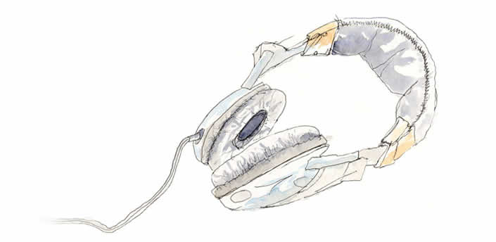Watercolor sketch of headphones