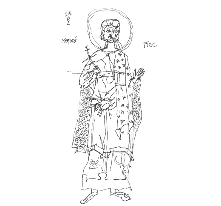 Pen sketch of a saint on the walls of a church